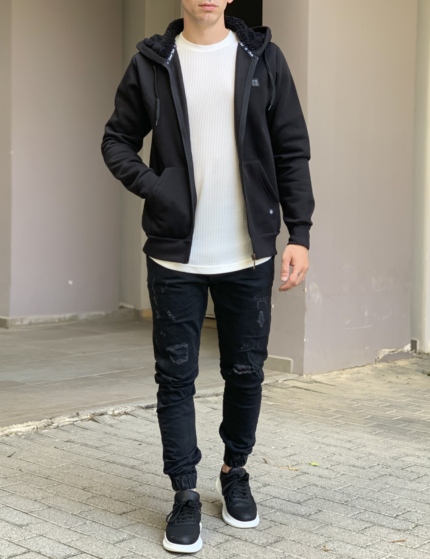 Everbest ανδρική Plus Size μαύρη ζακέτα φούτερ 241011 φωτογραφία